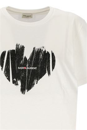 T-shirt bianca di Saint Laurent è decorata con una stampa di cuori neri Saint Laurent | 615522YBSO29744